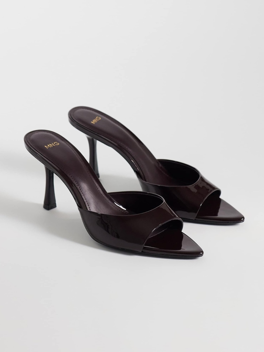 Mango Patent Leather Heels in Chocolate Brown